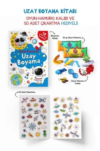 Uzay Boyama Kitabı Oyun Hamurlu  (3 Yaş +)