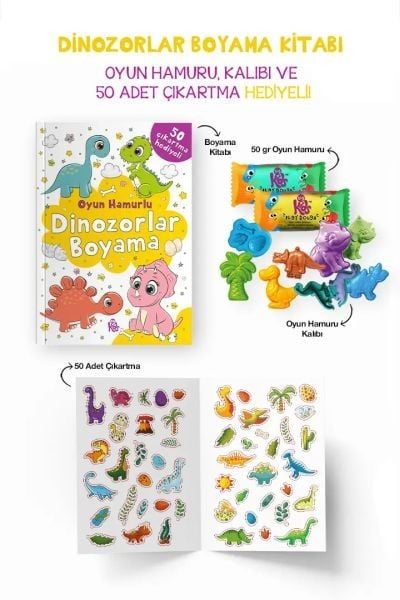 Dinozorlar Boyama Kitabı Oyun Hamurlu (3 Yaş+)