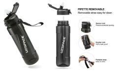 Vagonlife Uzspace Pipetli Büyük Boy Tritan Su Matarası 1000ml Siyah