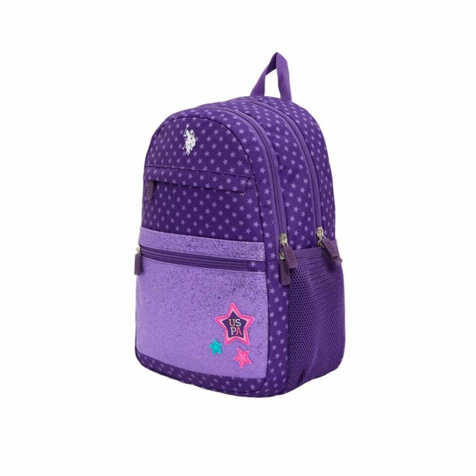 U.S. Polo Mor Simli Yıldız Desenli Okul Çantası