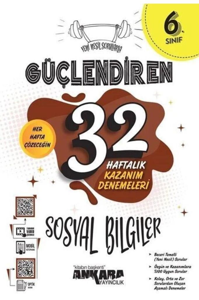 Ankara 6. Sınıf Sosyal Bilgiler Güçlendiren 32 Haftalık Kazanım Denemeleri