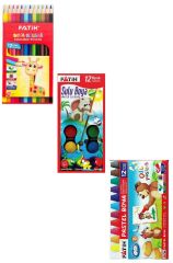 Fatih 12 li Kuru Boya + Sulu Boya + Pastel Boya 3lü Set