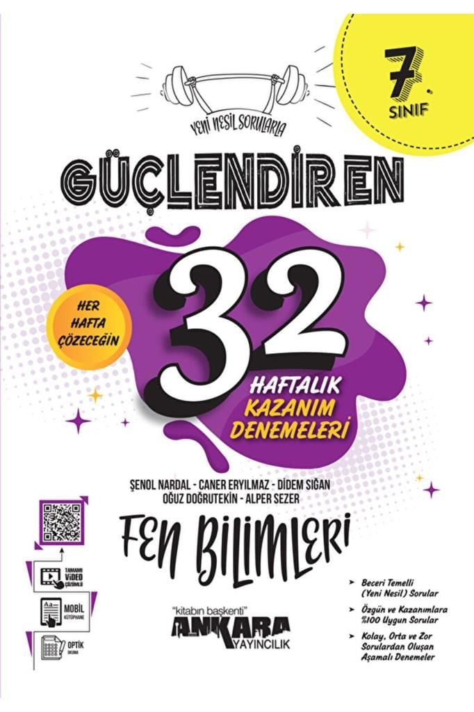 Ankara 7. Sınıf Güçlendiren 32 Haftalık Fen Bilimleri Kazanım Denemeleri