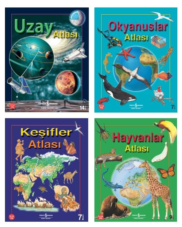 Hayvanlar Atlası + Keşifler Atlası + Okyanus Atlası + Uzay Atlası 4 Kitap Set