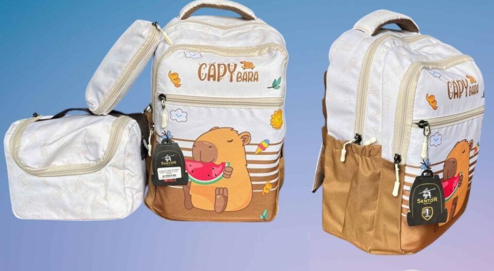 Sentor Capybara İlkokul Çantası + Beslenme Çantası + Kalemlik (3 Parça)