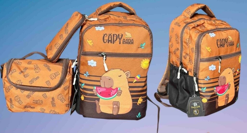 Sentor Kahverengi Capybara İlkokul Çantası + Beslenme Çantası + Kalemlik (3 Parça)