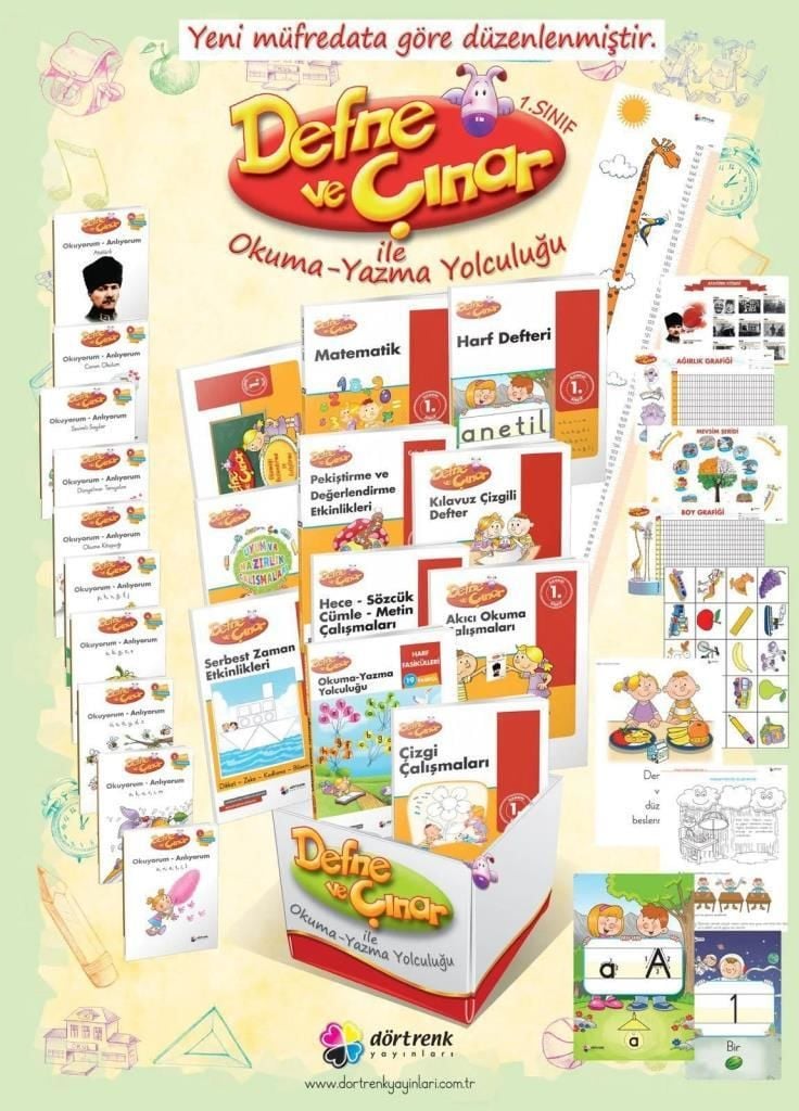 Dörtrenk 1. Sınıf Defne ve Çınar İle Okuma Yazma Yolculuğu Seti (ANETİL)