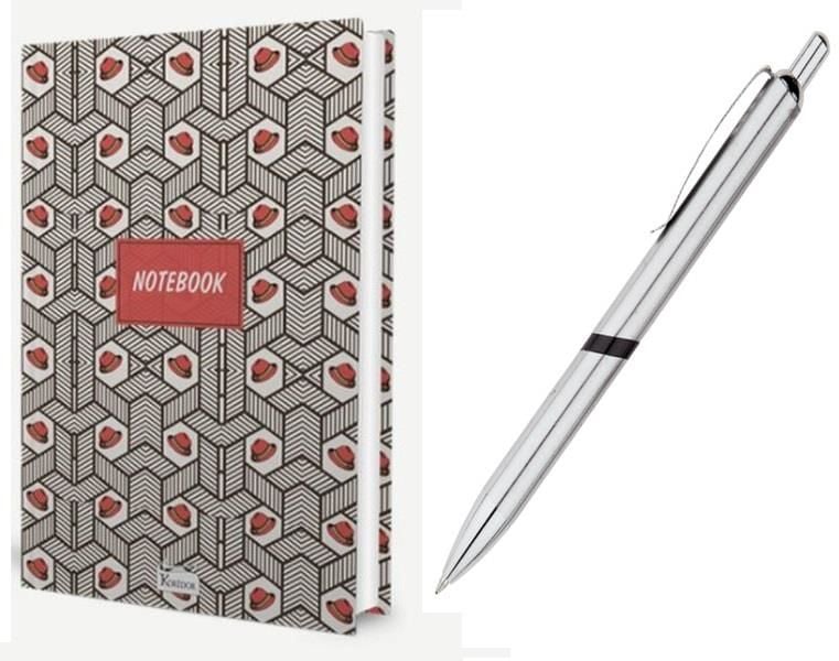 Bez Ciltli Çizgili Defter Şapka + Mikro Tükenmez Kalem 2 li Set