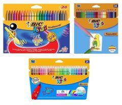 Bic 24 Renk Kuru Boya Pastel Boya Keçeli Boya Seti 3 lü