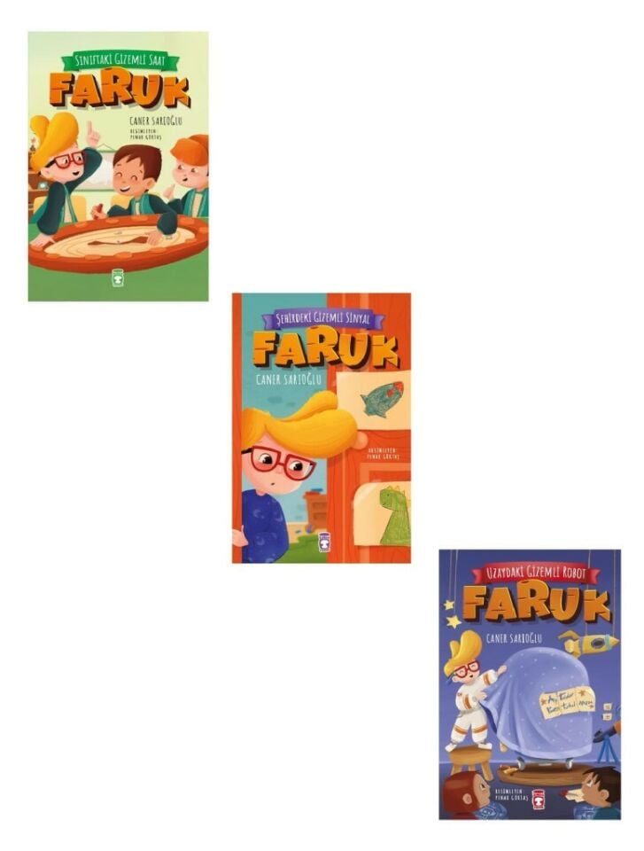 Caner Sarıoğlu Faruk Seti 3 Kitap (Uzaydaki Gizemli Robot + Sınıftaki Gizemli Saat + Şehirdeki Gizemli Sinyal)