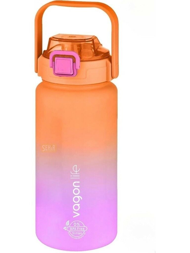 Vagonlife Turuncu-Pembe1500ML Pipetli/Pipetsiz Kullanım Motivasyon Matarası