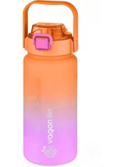 Vagonlife Turuncu-Pembe1500ML Pipetli/Pipetsiz Kullanım Motivasyon Matarası