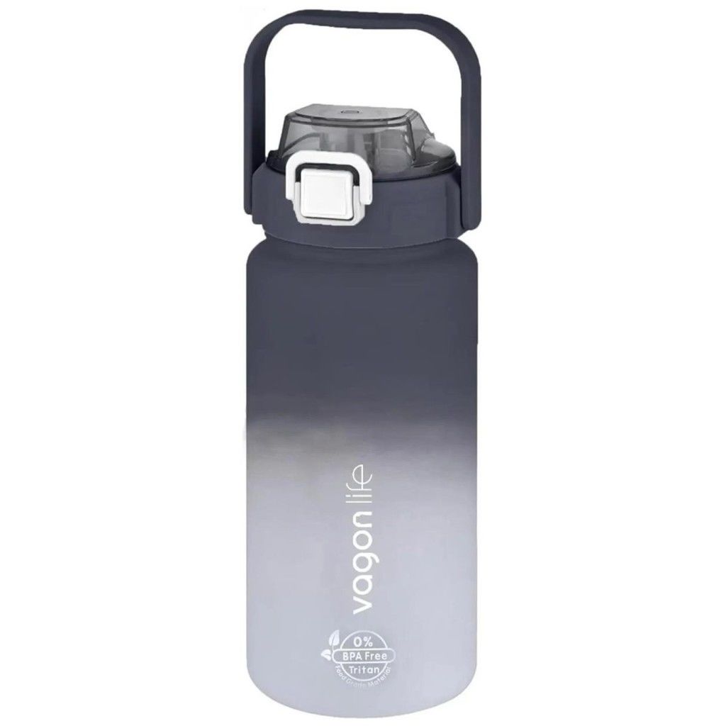 Vagonlife Siyah - Beyaz 1500ML Pipetli/Pipetsiz Kullanım Motivasyon Matarası