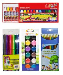 Eko Kırtasiye Seti 4 Parça (12 Renk Kuru Boya + Sulu Boya + Pastel Boya+ Keçeli Kalem)