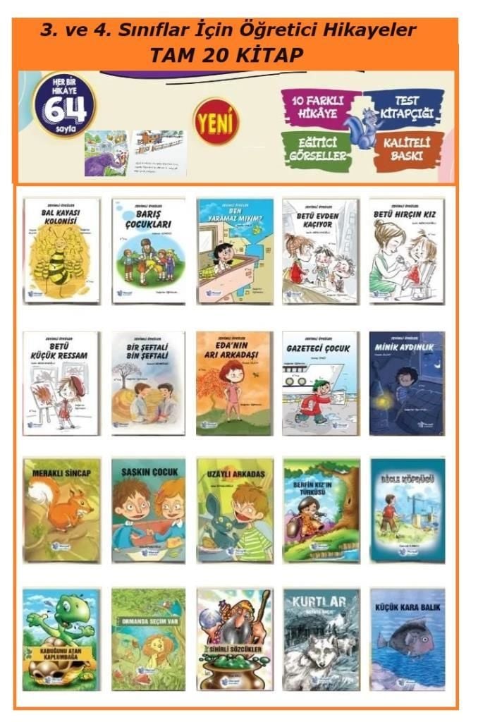 3. ve 4. Sınıflar İçin Öğretici Hikayeler 20 Kitap Set (Sevimli - Öğretici)