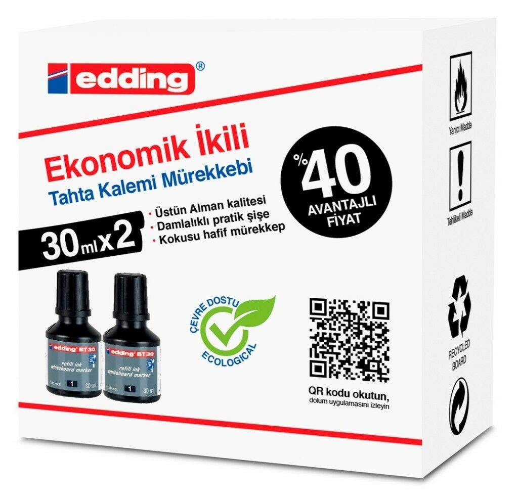 Edding Tahta Kalemi Mürekkebi Siyah 30 ml (2 Adet)