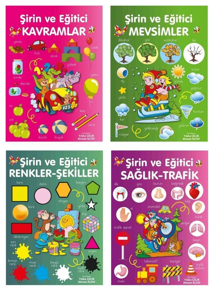 Şirin ve Eğitici Renkler Şekiller Kavramlar Mevsimler Trafik Sağlık Serisi 4 Kitap